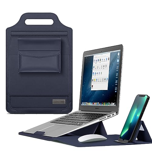 IVY 15 16 Inch Portable Laptops Sleeves with Handbag Stand Phone Holder Storage Bag Mouse Pad for Macbook Air Pro Retina M1 M2 Surface HP Lenovo Dell ASUS Acer Samsung Laptops Bag Case Cover - Blue