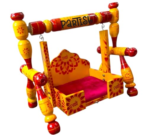 Image of PARTISH Jhula for Laddu Gopal | Krishna Bal Gopal Jhula for Ladoo Gopal - Swing for Kanha Ji | Thakur Ji | Janmashtami Palna for Home Temple Mandir (for Idol Size 0,1 & 2, Sankheda)