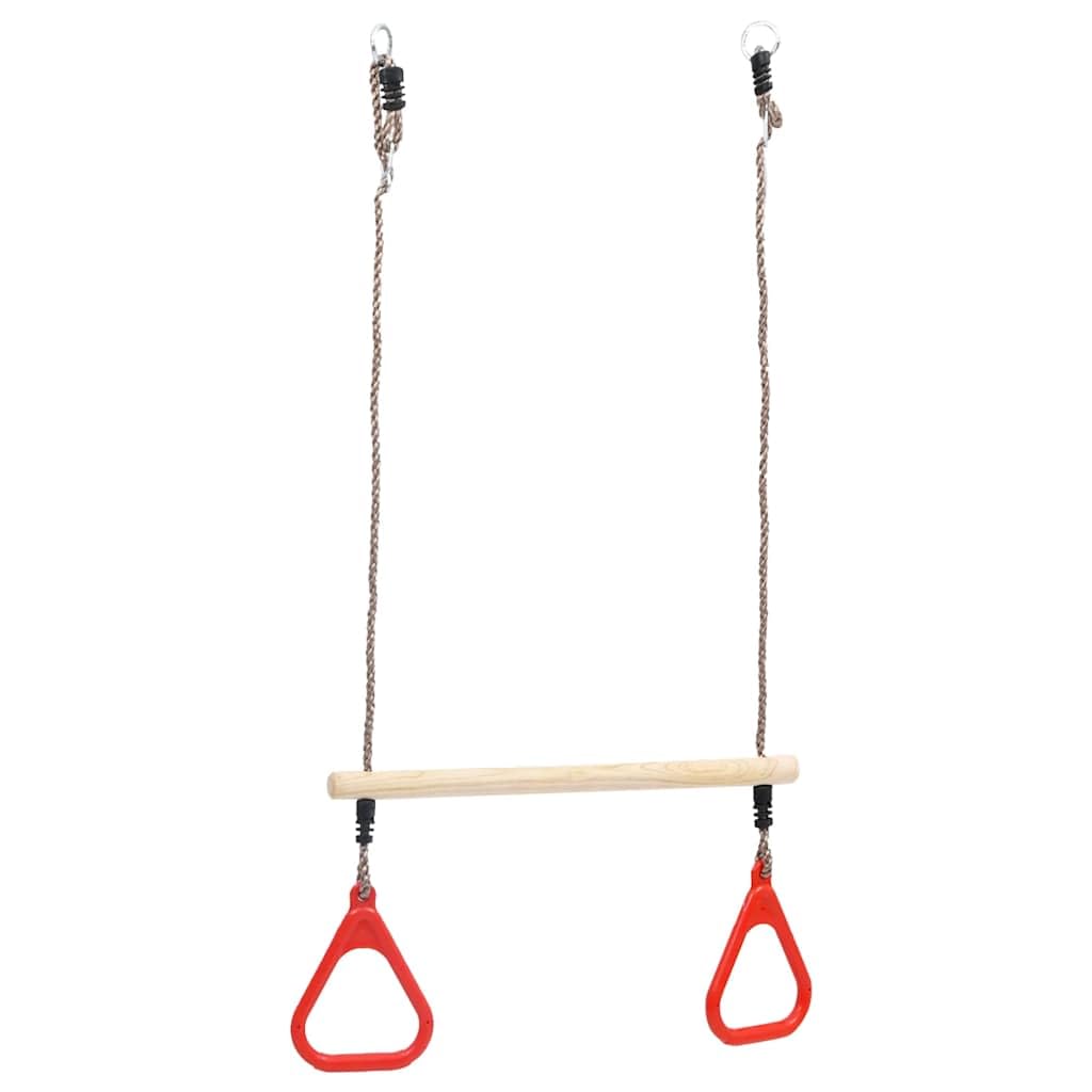 Trapezschaukel mit Ringen aus massivem Kiefernholz und PE, 110 cm Höhe, 3,5 x 58 cm Stangenmaß, motorikspielzeug für Kinder, Lernspielzeug für Koordination und Geschicklichkeit