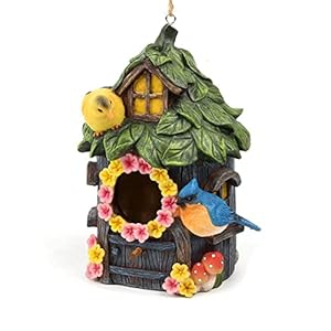 Wooden Bird House,Garden Bird House with Decorative Wooden Roof 14.7 x 14 x 20 cm House for Birds Nesting Box,Bird House for Balcony and Garden, Art Hanging Bird House Garden Decoration