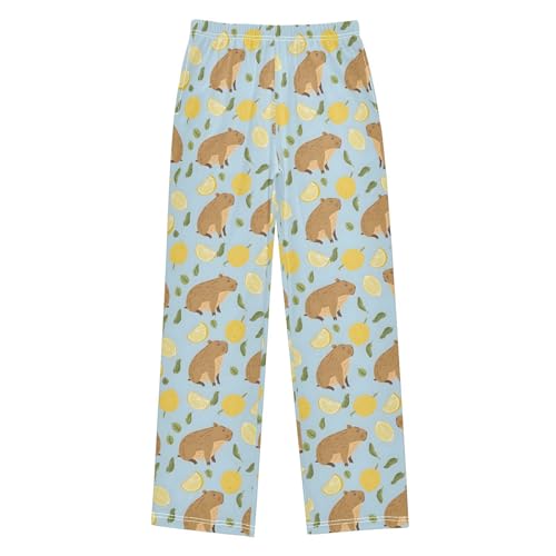 ALAZA Cute Capybara Lemon Fruit Blue Pajama Pants Long Sleep Pant Pajama Bottoms Elastic Waist with Pockets