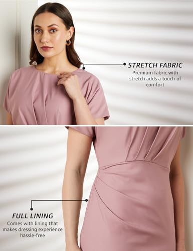 Image of Symbol Premium Women's Fitted Draped Sheath Dress (Midi Length | Desk-to-Dinner) (Available in Plus Sizes)