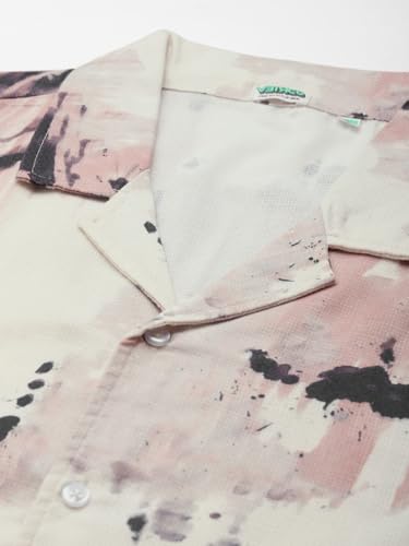 Image of Veirdo Poly Cotton Oversized Loose Baggy Fit Drop Shoulder Cool and Stylish Abstract Print Men Camp Collar Shirt