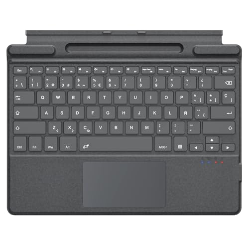 TiMOVO Teclado Español Compatible con Microsoft Surface Pro 11/10/9/8/X, Teclado QWERTY con Trackpad y Soporte para Bolígrafo, Gris