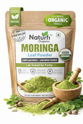 Naturfi Organic - Moringa Powder USDA - 3.5 Oz / 100 Grams - Organic Single Origin - Premium 100% Leaf Powder Moringa Oleifera Moringa Leaf Powder - Perfect for Smoothies & Recipes