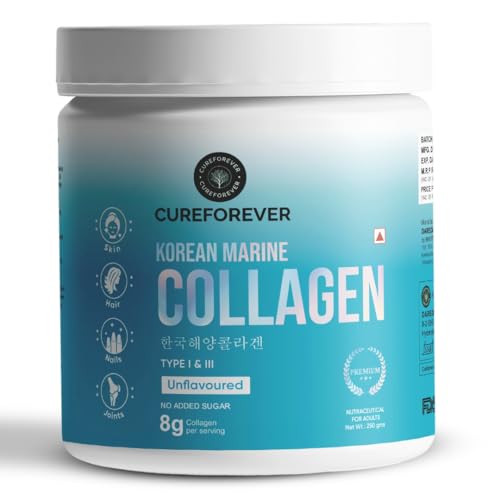 Image of CUREFOREVER Marine Collagen Powder 250g (31 Servings) | Korean Type 1 & 3 Hydrolyzed Collagen Peptides | Skin Hair Nails Support | Unflavoured Easy Mix Supplement for Men & Women