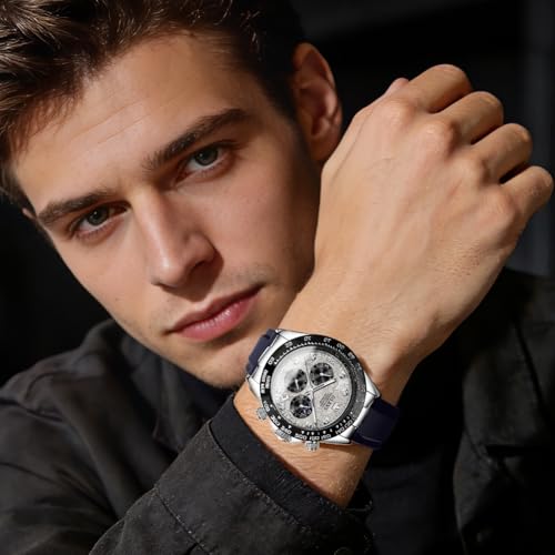 Image of OLEVS Watches for Men Business Diamond Moon Phase Male Watch Chronograph Fashion Dress Waterproof Date Analog Quartz Waterproof SiliconeMen Wrist Watch