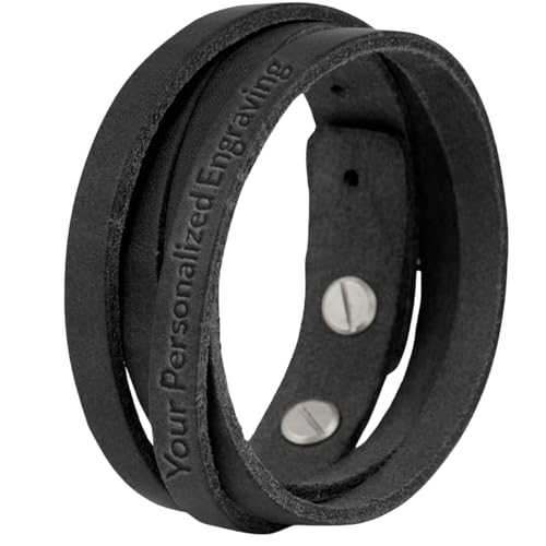 Simaru Hochwertiges Lederarmband aus Premium Leder Made in Germany mit Gravur, personalisiertes Geschenk für Männer und Frauen (Schwarz)