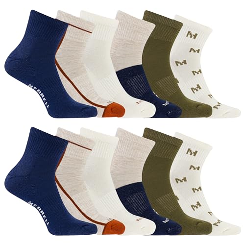 Image of Merrell Unisex Adult Men's and Women's Recycled Cushioned Ankle Socks - 6 & 12 Pairs - Hiking Arch Support
