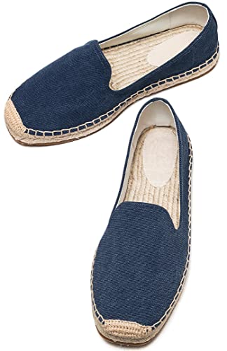 Image of Men's Classic Suede Canvas Round Cap Toe Espadrilles Loafers Pure Color Slip On Comfortable Flats Shoes