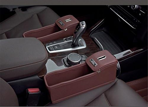 Fochutech Car Coin Side Pocket Console Organizer Seat Gap Filler Catcher Tray Leather Inside Out Interior Accessories  For Wallet Phone (Driver's Khaki)