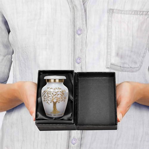 Trupoint Memorials Small Urns for Human Ashes Keepsake, Tree of Life Decorative Mini Cremation Urn for Adult Men and Women, Small White