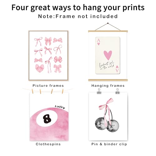 Okaxscm Pink Coquette Trendy Preppy Wall Art Prints Set Of 4, Coquette Room Decor, Preppy Room Decor Aesthetic, Pink Bow Disco 8 Ball Cherry Wall Decor Posters For Girls Bedroom Dorm thumb #1
