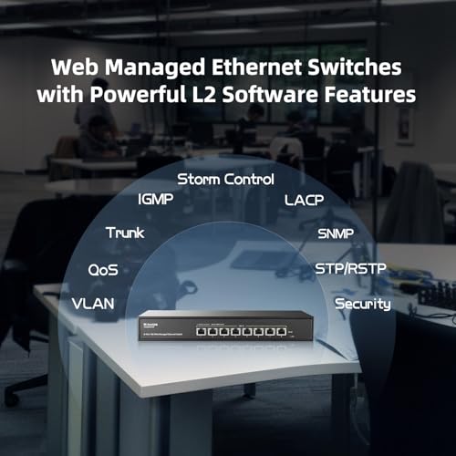 Image of MokerLink 8 Port 10 Gigabit Managed Switch, Support 10G /5G /2.5G /1000M Auto-Negotiation, 160Gbps Bandwidth, Smart Web Managed, Metal Rackmount Ethernet Switch