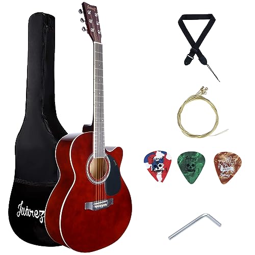 Image of Juarez JRZ40C /BRN 40-Inch Cutaway Acoustic Guitar with Dual Action Truss Rod, Gigbag, Picks, String Set, Strap - Brown