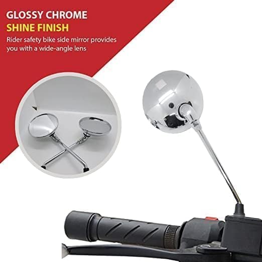 Image of Pure Biking Round Rear View Mirror, Powder Coated, Compatible With Bullet 350cc /500cc Models 2012-2020, Left and Right Side, Pack of 2 (Bullet Chrome)
