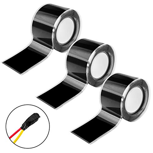 Cinta de silicona auto soldable 3 piezas de reparación de cinta adhesiva cinta de silicona impermeable cinta aislante Cinta de sellado resistente al calor negra (25cmm * 150cm)