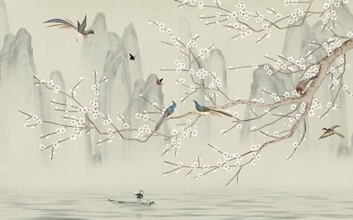 Papier peint panoramique fleurs oiseaux Lumalea pour mur vide - 2