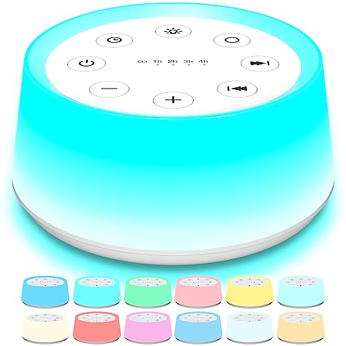 Image of ColorsNoise Sound Machine and White Noise Machine with 30 Soothing Sounds with 12 Colors Baby Night Light with Memory Function (T-White)