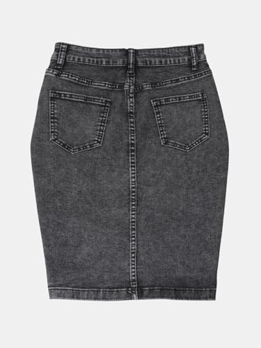Women's Denim Pencil Skirt - Button Accented Elastic Waist with Functional Pockets, Casual Slim Fit4