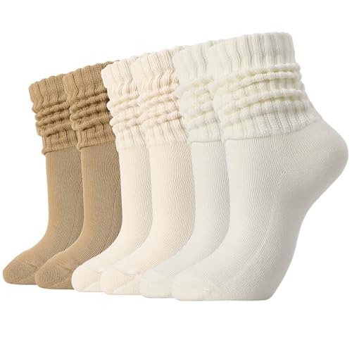 Zuimei Lot de 3 paires de chaussettes souples en coton tricoté pour femme, chaussettes longues beiges, douces, confortables, esthétiques pour femmes et filles, taille 37-42