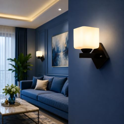 Image of Home Decor Wall Lights Glass Lamp Shade with Premium Finish & E27 Bulb Holder for Living Room, Bedroom, Balcony, Kitchen, Cafes | Decorative Night Lamps Fixtures | Elegant Wall Hanging Lights
