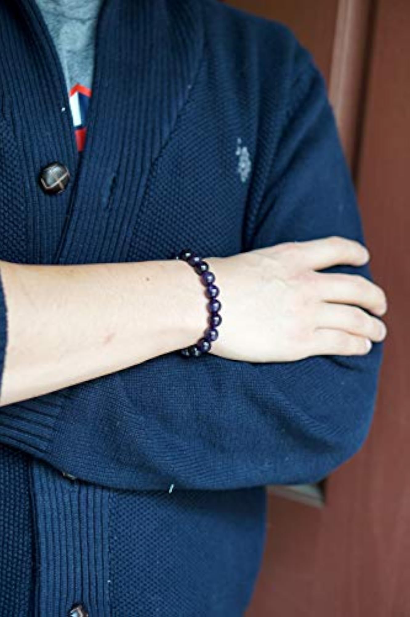 Natural Amethyst Gemstone Stretch Bracelet, Unisex Healing