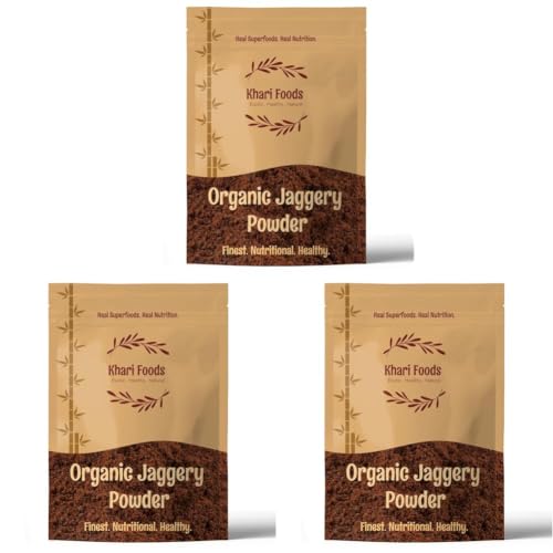 Image of Khari Farms Organic Jaggery /Gur /Gud Powder, Pure & Natural Sweetener, Sharkara Bellam, Nattu Sakkarai, No Preservatives (5kgs) (Pack of 3)