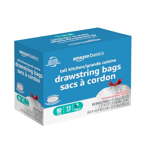 Amazon Basics Ultra-Force Tall Kitchen Drawstring Trash Bags, Classic Clean Scented, 13 Gallon, 80 Count, Pack of 1 - Image 3