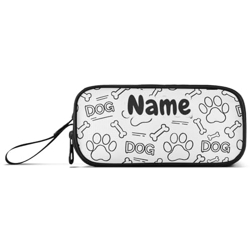 Image of Custom Dog Paw Print Bones Pencil Case Box Boys Girls Personalized Name Large Pencil Pouch Stationery Pen Bag Organizer for Kids Adults School Office