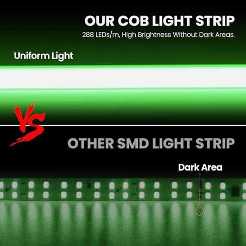 Wisada Flexible COB LED Strip Light [27M, Green],288 LEDs/m Cuttable FCOB LED Neon String Light,AC220-240V,DIY Design,IP65 Waterproof Fairy Lights for Home and Shop Decorative Lighting - Image 2