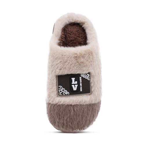 Image of VRITRAZ Men's Plush Winter Slippers | Soft Furry Lined Indoor Slides | Warm Comfortable Anti-Slip Home Footwear
