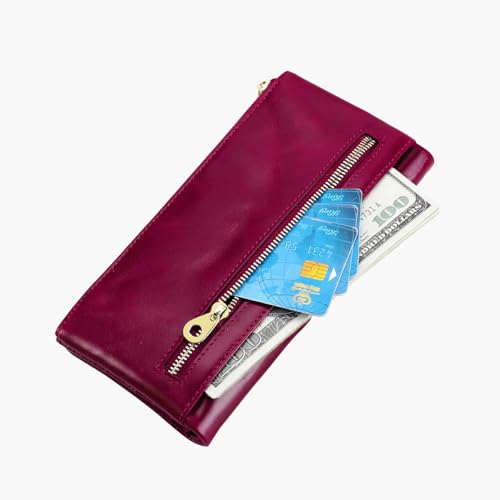 Image of Women's RFID Blocking Wallet, Purple | Soft Leather, Clutch Money Purse, Slim Card Holder Organizer, Zip Pocket, 3020