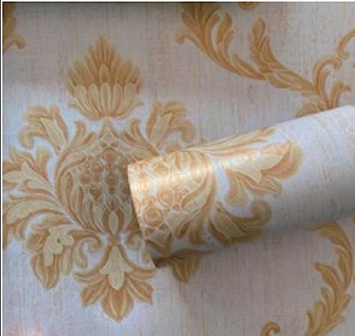 Image of Damask Design Wallpaper | Elegant and Timeless Wall Decor with Textured Finish | Peel-and-Stick and Traditional Options for Living Rooms, Offices, and Accent Walls (White Gold-200 x 45 cm - 9 sqft)