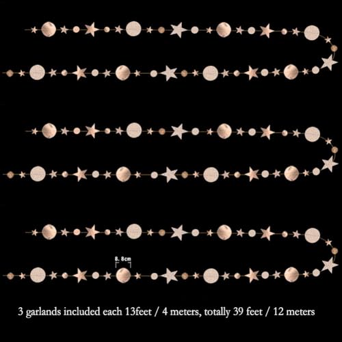 Decor365 Twinkle Star Garlands Champagne Gold Party Decorations Stars Banner Ceiling Hanging Decor Streamer Backdrop for Birthday Bachelorette Christmas New Year Eve Starry Night Theme Party Decor