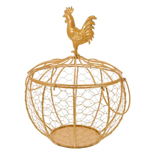 MAGICLULU Metal Egg Basket with Lid and Double Handle, Decorative Rustic Rooster Wire Storage Bin for Kitchen Countertop and Pantry Egg Organization