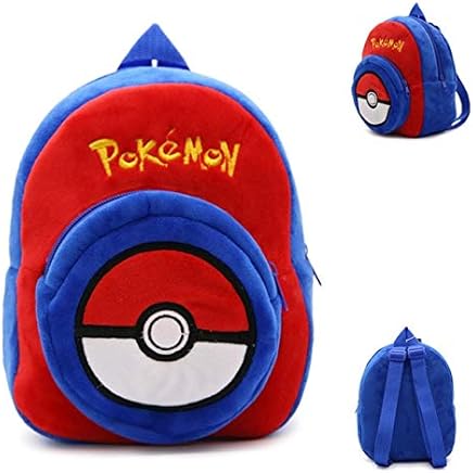 23 inch Blue Pokemon Student Backpack, Red Cartoon Themed School Bag 3D Shape Plush Kindergarten Backpack Cute Pretty Adorable Bookbag for Kids Girls, Cotton