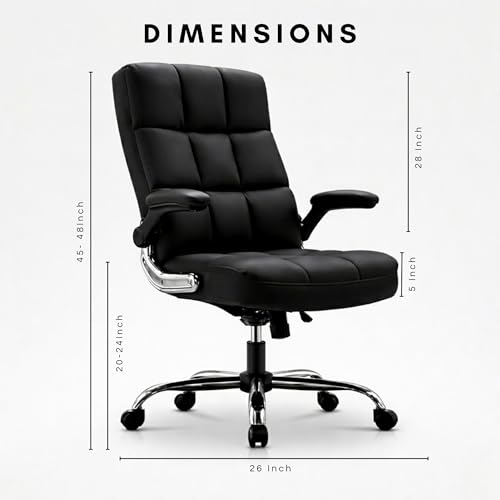 Image of LAKDI Furniture Co Premium Velvet Fabric High Back Office Chair with Adjustable Tilt, Flip-Up Arms, Ergonomic Thick Soft Padding | Executive Boss Chair, Black | 5 Years Warranty & Free Assembly