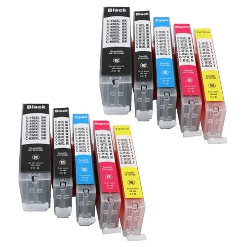 Cartouche d'encre PGI250 CLI251 pour MG7520A, pack 10 pièces avec encre pigmentée noire ultra profonde