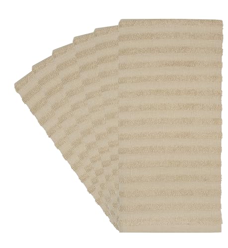 Image of Premium Kitchen Towels (20 inchx 28 inch, 6 Pack) | Large Cotton Dish Towels 450 GSM | Highly Absorbent Terry Kitchen Linen Set with Hanging Loop | Tan Solid