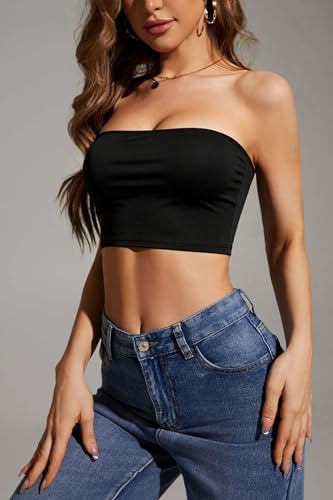 Image of 4-Pack Women's Strapless Tube Tops, Slim Fit Bandeau Crop Shirts