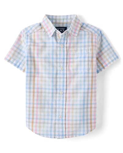Image of The Children's Place Baby Boys' and Toddler Poplin Short Sleeve Button Down Shirt