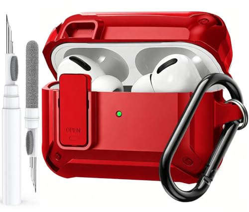 Image of Olytop for Airpods Pro 2 /1 Gen Case Cover with Lock (2019 /2022 /2023), Rugged Locking Case for Airpod Pro 2nd /1st Generation Shockproof Armor Protective Skin for Apple iPod Pro - Red