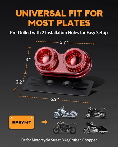 Image of PBYMT Enhanced Motorcycle Tail Light, Break light Running Lights, IP67 Waterproof Turn Signals with License Plate Bracket Compatible with Street Bike Cruiser Chopper Bobber (Red, 90 LEDs)