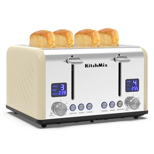 Toaster 4-Slice with Dual LCD Timers and extra-wide slots
