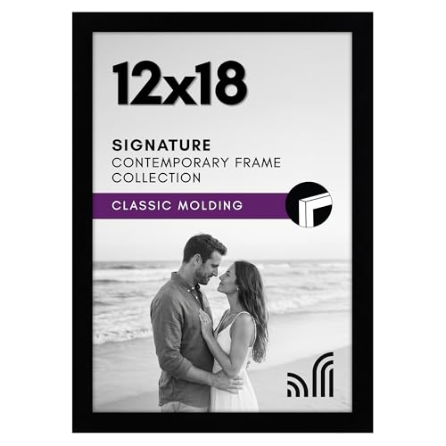 Americanflat 12x18 Poster Frame with Shatter-Resistant Glass - Signature Collection - Gallery-Style Frames Made of Engineered Wood - Photo Frame for Wall Display - Black