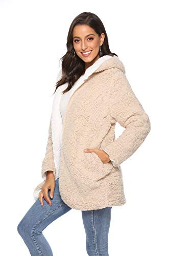Comeon Women's Fuzzy Winter Coat Warm Faux Fur Jacket Reversible Open Front Long