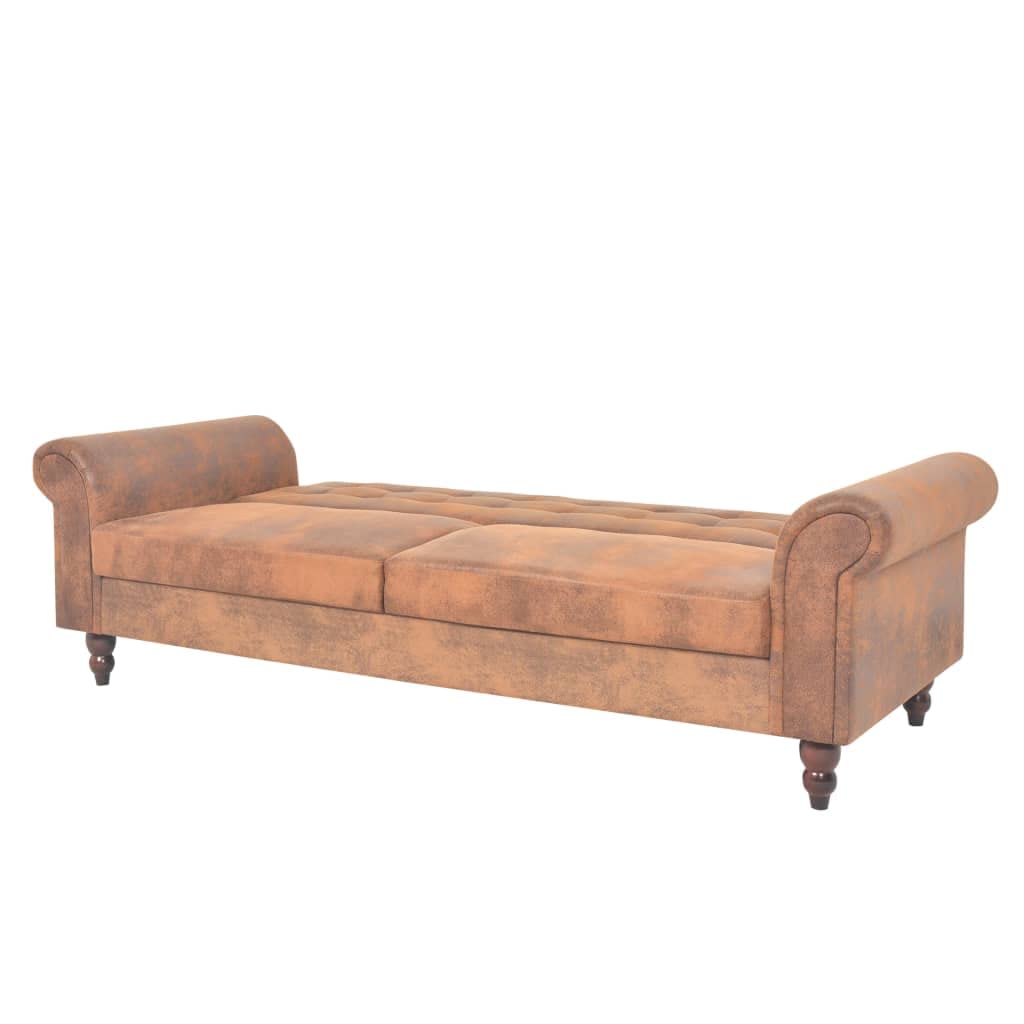 Canapé 2 places convertible en daim synthétique marron, cadre bois robuste, 3 positions d'inclinaison, convertible clic-clac pour salon séjour chambre bureau, assise confortable rembourrée