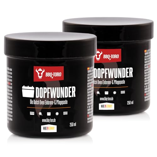 BBQ-Toro DOPFWUNDER - Die Dutch Oven Einbrenn- & Pflegepaste | 2X 250 ml | Paste für Pflege von Gusseisen Grillzubehör | Einbrennpaste auch für Grillrost, Grillplatte, Grillpfanne und mehr