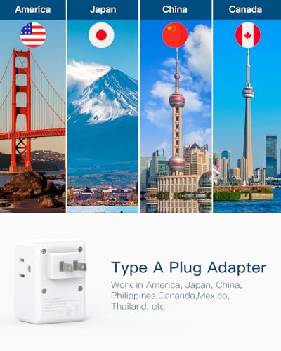 Image of 2 Pack US to Japan Plug Adapter, 2 Prong to 3 Prong Outlet Adapter with 3 AC Outlets 3 USB Ports(1 USB C), Type A Travel Power Converter Plug Adaptor for USA to Japanese Canada Mexico Philippines Peru